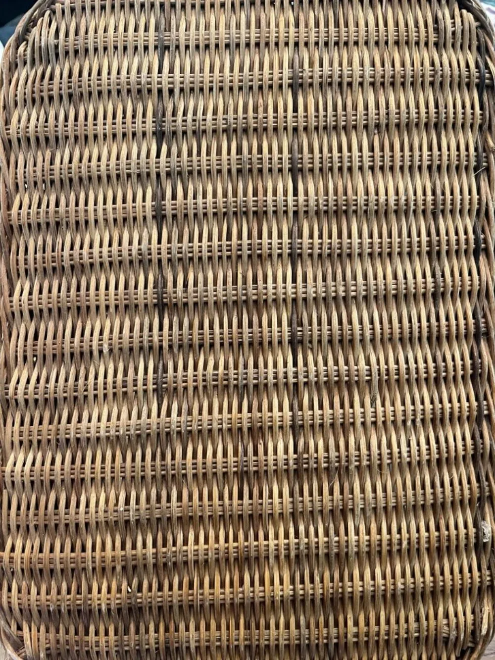 Wicker Picnic Basket Dual Hinged Lid and carrying handle Vintage